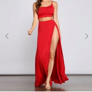 Red Crop top with Matching maxi skirt set